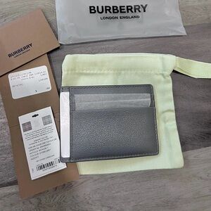 Burberry Charcoal Leather Card Holder.card clip